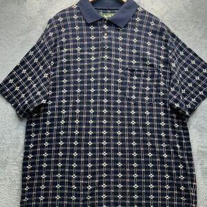 Knights of Round Table Mens 2X Polo Shirt Navy Blue Geometric Grid Cotton Pique